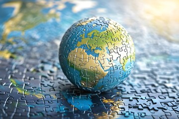 The global strategy solutions are represented through an earth-shaped jigsaw puzzle.