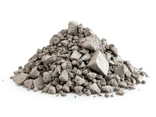 Pile of Crushed Concrete Rocks Isolated on White Background
