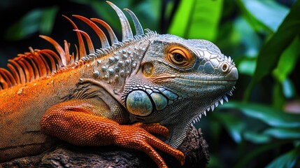 Fototapeta premium Tropical Lizard Resting in the Caribbean Jungle