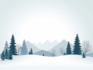 Fototapeta premium A serene winter landscape featuring snow covered trees and mountains under soft sunlight. tranquil scene evokes sense of calm and beauty in nature