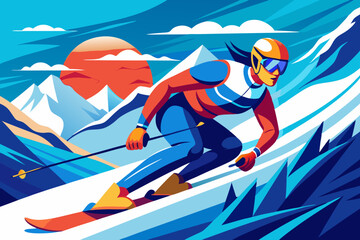 VECTOR illustration of a skier skiing downhill