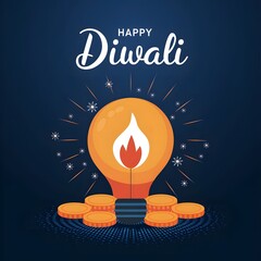 Happy Diwali Celebration Background. Diwali Festival Of Lights Banner with Diya Vector Illustration. Happy Diwali Social Media Post Template.