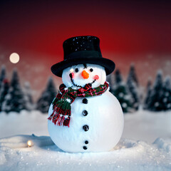 Obraz premium Christmas winter background with snowman Merry christmas and happy new year greeting card with copy-space.