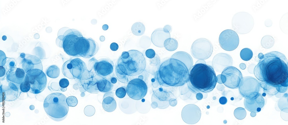 Poster abstract map filled with varying sizes of blue circles set against a clean white background