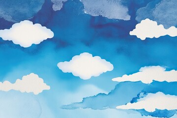 Serene Sky Blue Watercolor Background Featuring Soft Clouds and Textured Finish