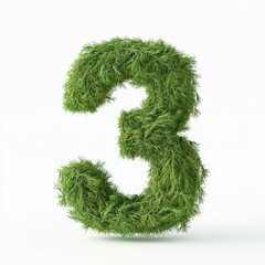 3D number 3 with dill texture realistic modern design, soft lighting, white background.