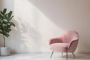 Modern Scandinavian Living Room Interior with Velvet Armchair on Neutral Background