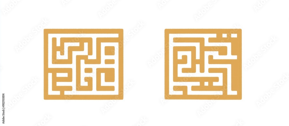 Poster Two rectangular labyrinths presented in a simple flat illustration on a white background complete with solutions