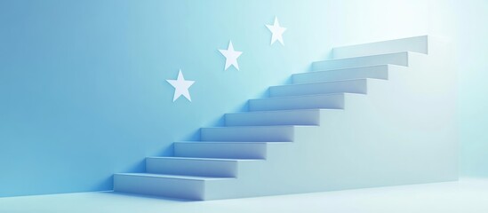 Staircase design featuring a five star symbol representing top ratings excellence and success 3D rendering in a minimalist style