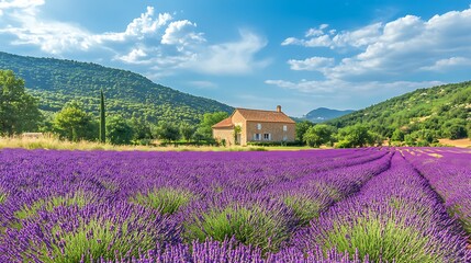 A picturesque view of lavender fields stretching across the landscape
