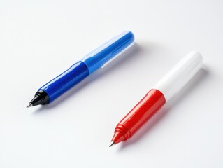 Red and Blue Pens on White Background