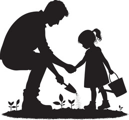 Tree planting silhouette vector illustration isolated on a white background