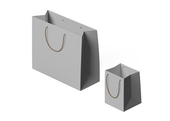 paper shopping bag with rope handle isolated on white background, mockup, 3d illustration, 3d rendering