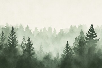 A serene landscape featuring misty green forests, creating a tranquil atmosphere perfect for nature-themed projects.