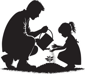 Tree planting silhouette vector illustration isolated on a white background