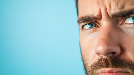 Obraz premium Intense Expression of a Thoughtful Man Against Blue Background