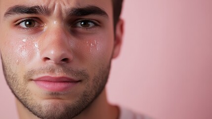 Obraz premium Intense Portrait of Young Man with Tears on Face