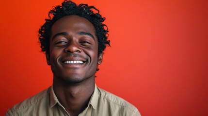 Obraz premium Smiling Young Man Against Vibrant Orange Background