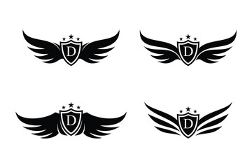 Set of wings symbol logo combined with letter d and creative element