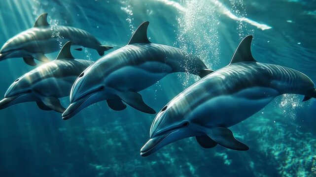 dolphin in the water, a school of dolphins in the sea, dolphins close up