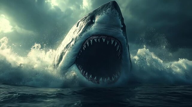 shark in the water, shark emerges from water, shark attack