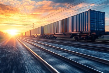 Fototapeta premium Freight Train at Sunset