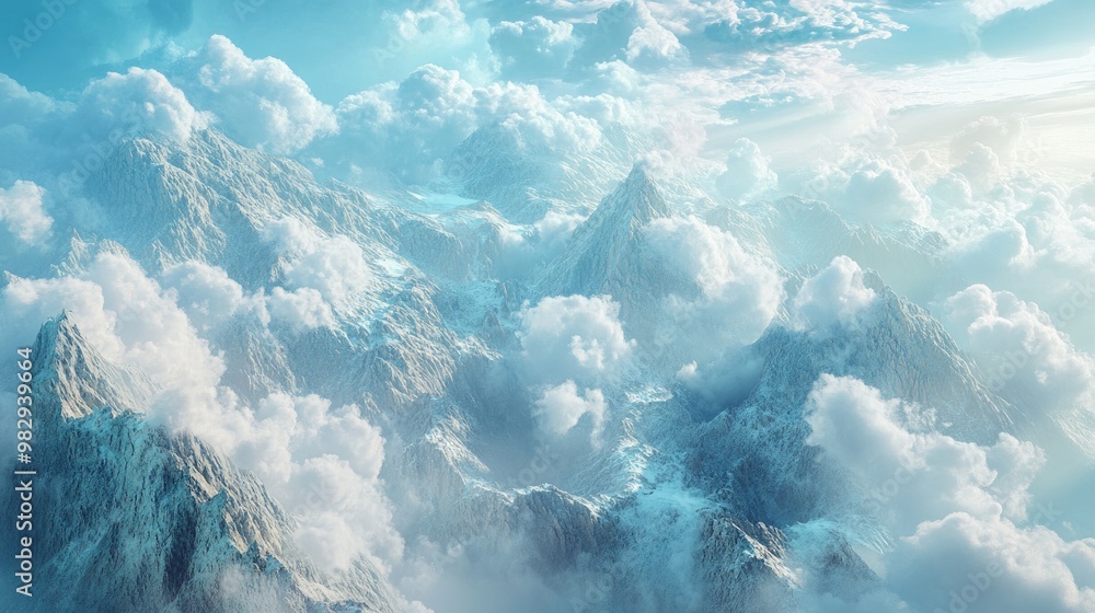Poster 3d rendering of an abstract panoramic background featuring a terrain landscape with rocky mountains 