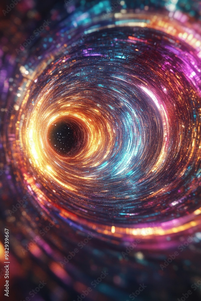 Poster vibrant 3d vortex of colorful materials and galaxies in a dark space creating a cosmic illusion idea