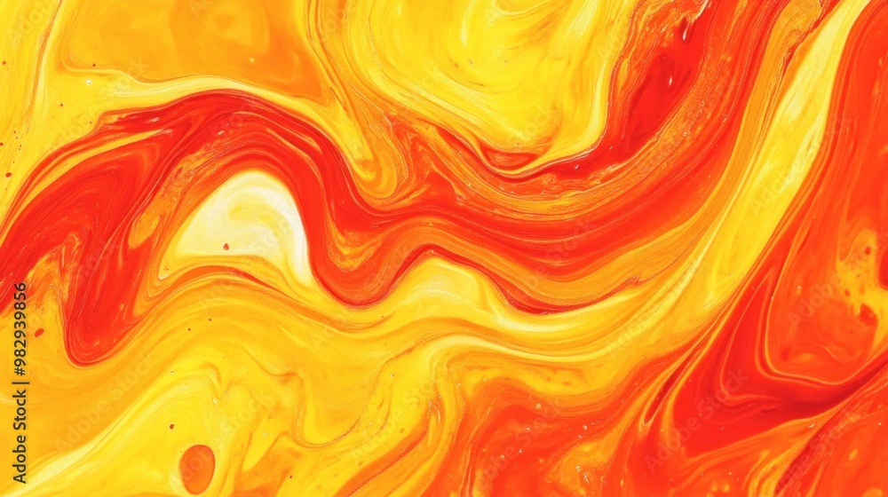Poster bright swirls of red and yellow blend together, forming dynamic patterns on the canvas during an art