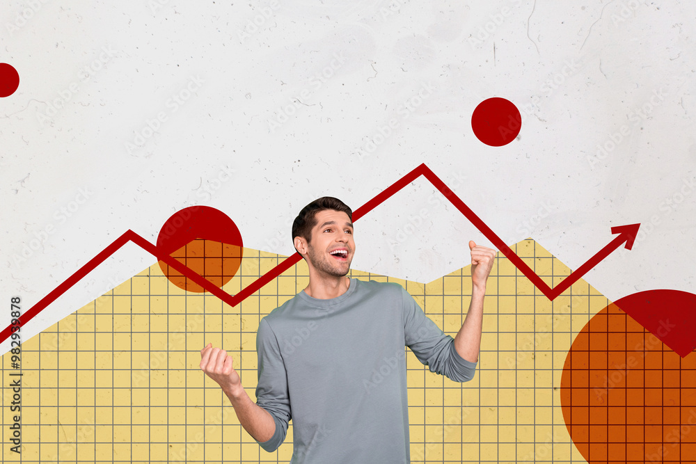 Aufkleber trend artwork composite sketch image 3d collage of stats diagram infographics analysis smile success
