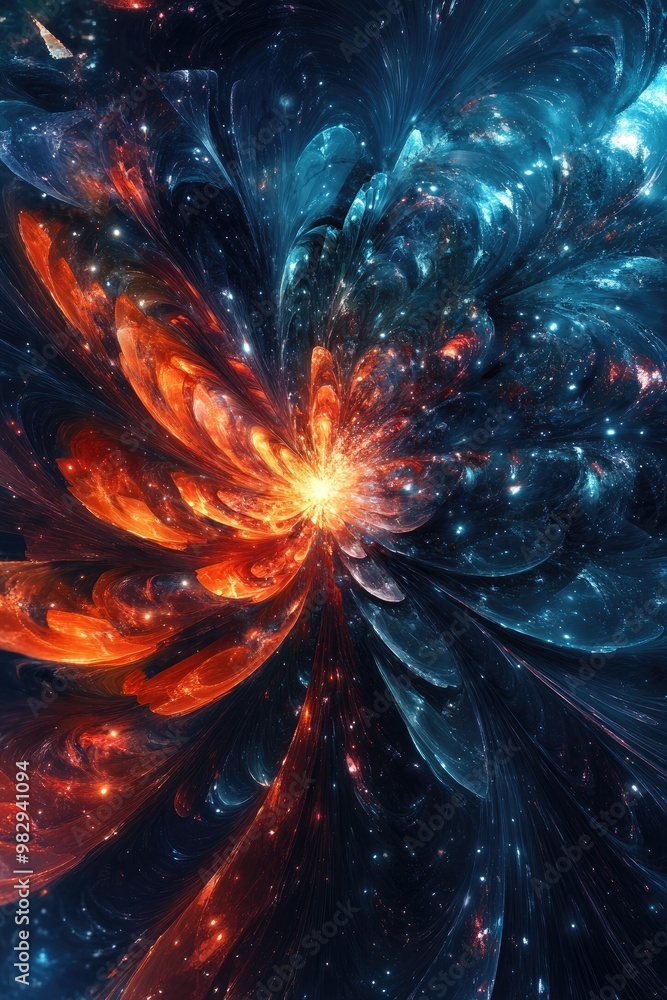 Poster abstract digital artwork depicting the cosmos and universe featuring a supernova explosion and utili