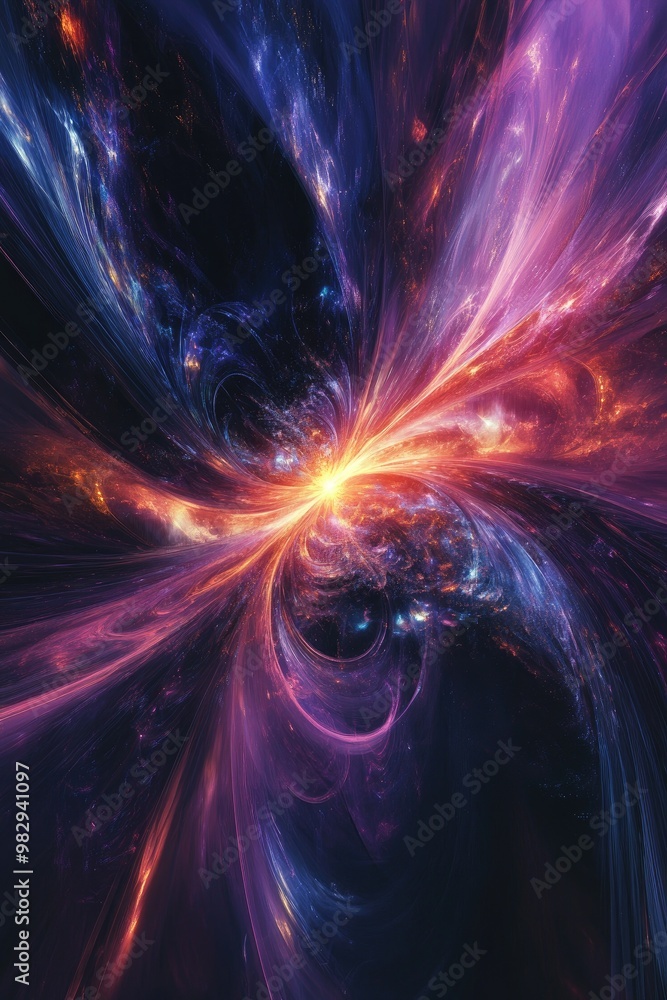 Poster abstract digital artwork depicting the cosmos and universe featuring a supernova explosion and utili