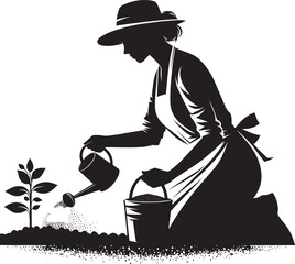 Tree planting silhouette vector illustration isolated on a white background