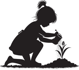 Tree planting silhouette vector illustration isolated on a white background