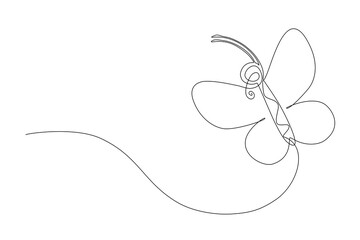 Continuous one line of a cute cartoon butterfly flying isolated on white background, Vector Illustration