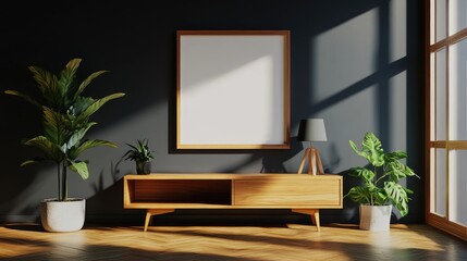 Modern Living Room Interior with TV Cabinet and Decorative Elements