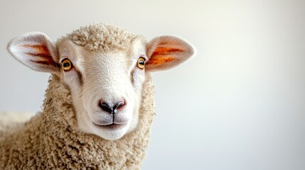 A fluffy sheep peeks curiously with bright eyes, exuding charm and warmth