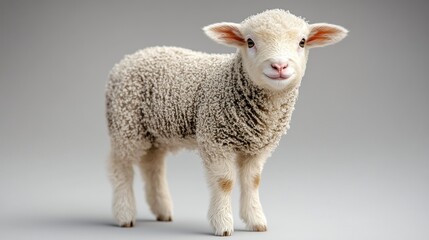 Fototapeta premium A young lamb poses gracefully with a sweet expression and fluffy coat