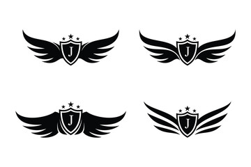 Set of wings symbol logo combined with letter j and creative element