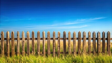 Obraz premium Rustic Wooden Fence against Clear Blue Sky with Copyspace for Text