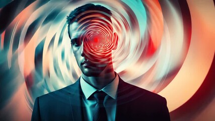 Businessman experiencing vertigo with swirling red tunnel vision