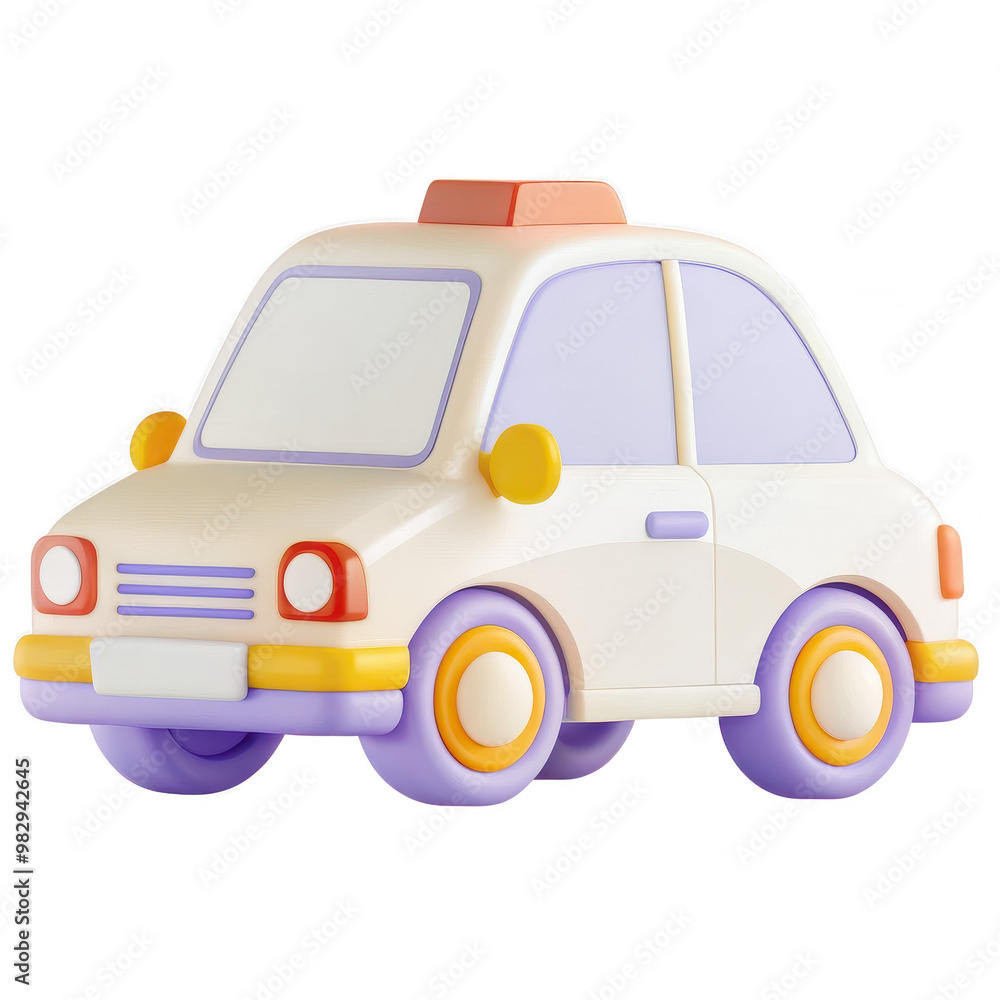 Poster a colorful 3d rendering of a simplified car model in pastel colors with sharp flares and soft rounde