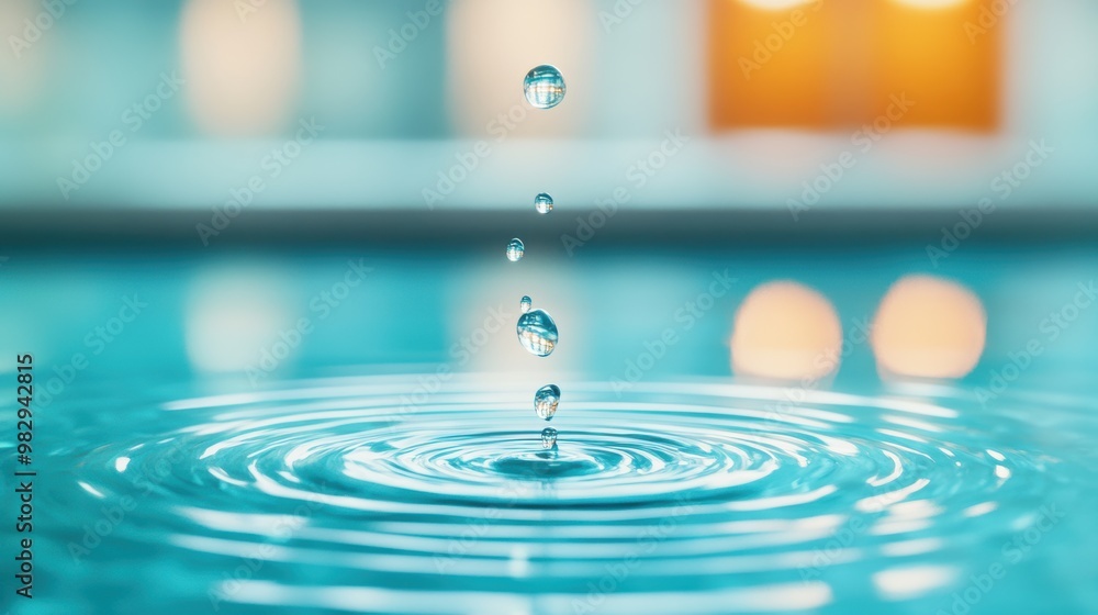 Poster a single drop of water falling into a pool, creating ripples and splashes.