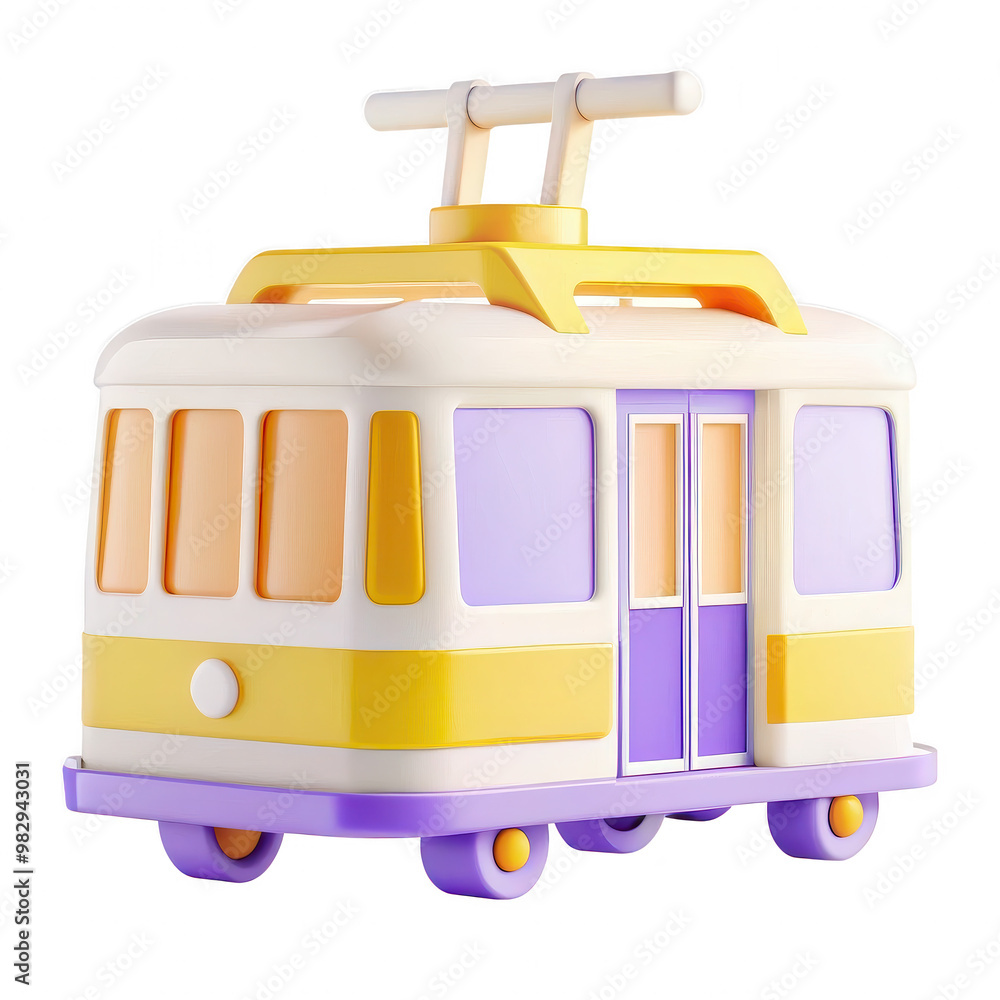 Poster a vibrant 3d render model of a tram icon bright pastel colors for multiple uses in design and media 