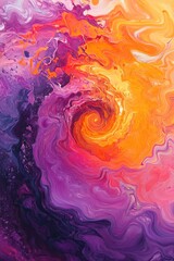 Fototapeta premium Vibrant exploration of hues in orange pink and purple creates a psychedelic swirl in a trippy abstract acrylic background
