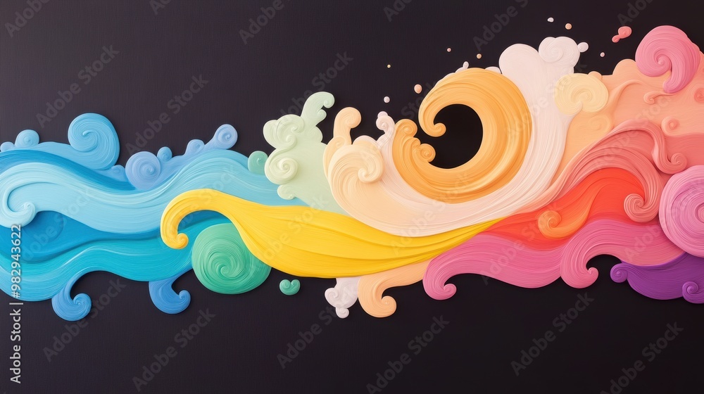 Poster a vibrant wave of color flowing across a canvas, with streaks and swirls creating a dynamic effect.