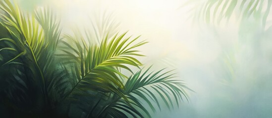 Fototapeta premium Foggy painting of palm leaves with a selective focus effect