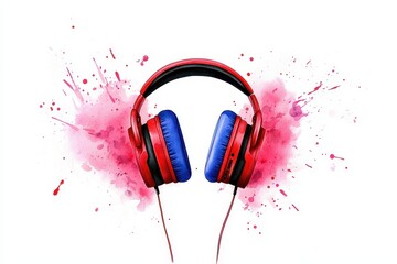 Obraz premium Colorful headphones with splash art design