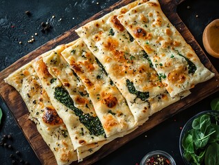 A Gözleme. The most popular Turkish dishes. Thin, savory Turkish flatbread stuffed with fillings like cheese, spinach, meat, or potatoes, cooked on a griddle.