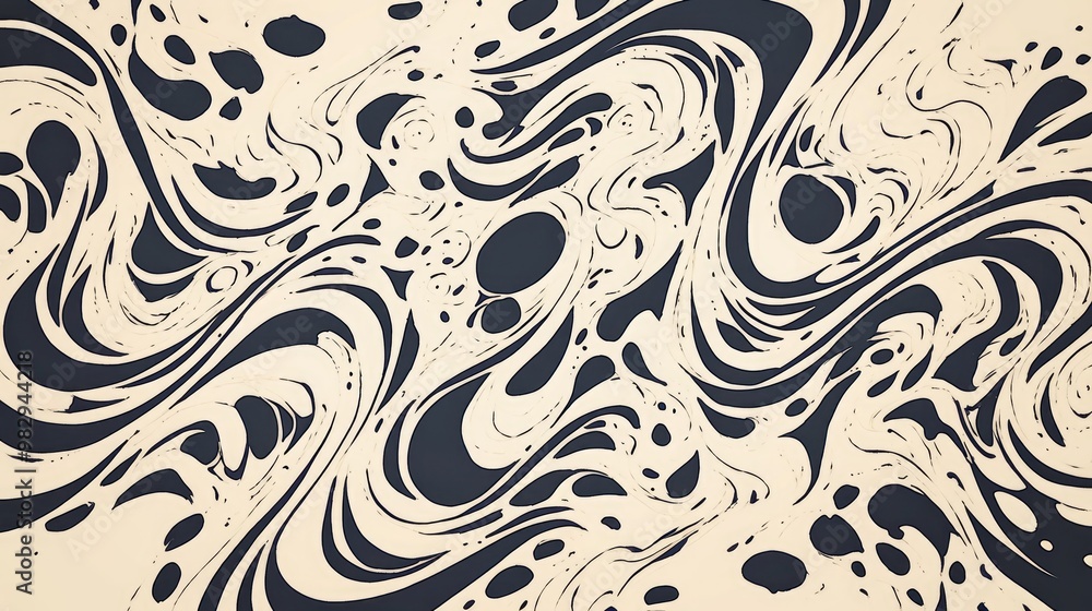 Poster abstract black pattern on a light gray background creating a fantastical design on glass surfaces